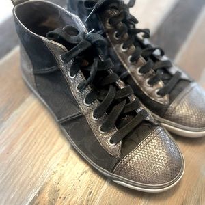 Size 8 men’s or 10 ladies silver and black Coach shoes